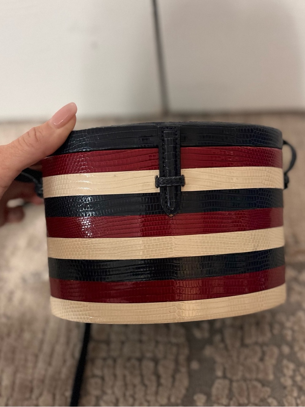 Hunting Season bag Striped Round Crossbody Bag in Red, Black & Cream